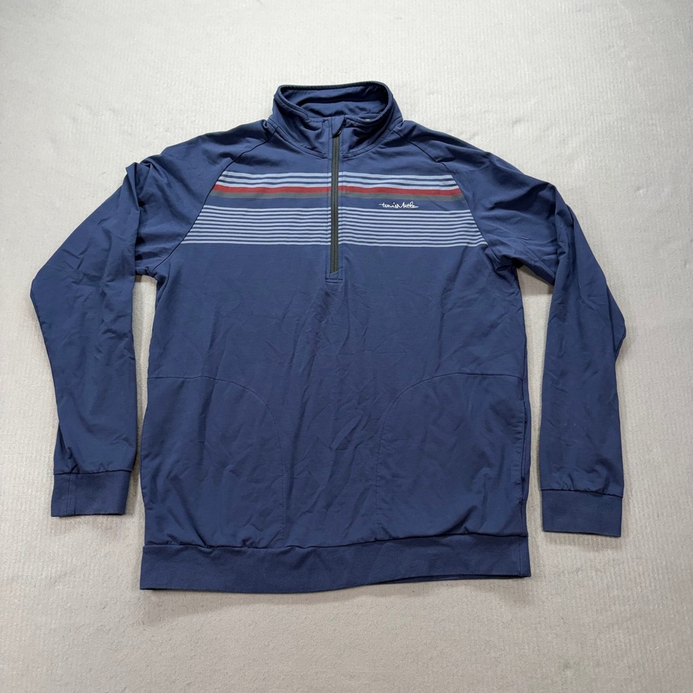 TravisMathew 1/4 Zip Pullover Mens Large Blue Striped‎ Chest Performance Golf